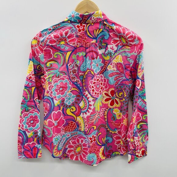 Talbots Womens Petite Size P Paisley Floral Print Button Down Blouse Pink 2343 - Picture 4 of 7